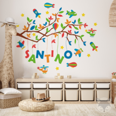 Vinilo Decorativo Infantil de Ramas, Aviones y Globos Personalizado - Personalized Wall Decal for Kids with Branches, Airplanes, and BallooModelo Pc31 - comprar online