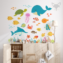 Vinilo Decorativo Infantil Mundo Marino - Underwater World Kids Wall Decal - Modelo Pc41 - comprar online