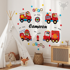 Vinilo Personalizado Infantil de Camiones de Bomberos con Animales - Modelo Pc52 - comprar online