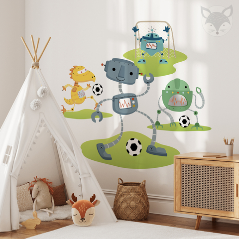 Vinilo Infantil de Robots Futbolistas para Decoración de Pared - Modelo Pc56