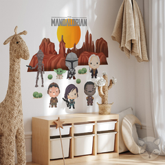 Vinilo Decorativo Infantil de The Mandalorian con Personajes y Escenario - Modelo Pc74 Mandaloriano - Little Dreamer Deco - vinilos decorativos infantiles