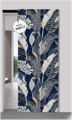 Modelo PRBT12 Hojas tropicales grises y dorado con fondo azul