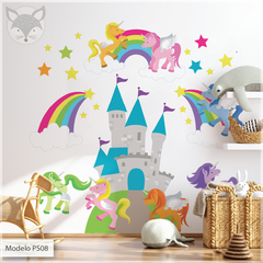 Modelo PS08 "Magical Unicorns" Unicornios castillo nubes estrellas y arcoiris