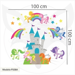 Modelo PS08 "Magical Unicorns" Unicornios castillo nubes estrellas y arcoiris - Little Dreamer Deco - vinilos decorativos infantiles