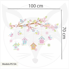 MODELO PS15 "THE BIRD HOUSE" Ramas con flores y casas de pajaros, tonos pasteles - Little Dreamer Deco - vinilos decorativos infantiles