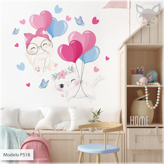 MODELO PS18 Gatitos volando con globos de corazones