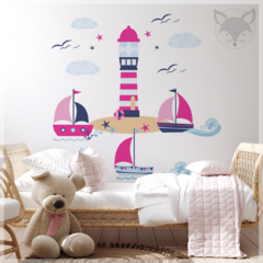 MODELO PS39 "Pink Nautical" Faro barcos y ballenas, modelo nautico azul y rosa - comprar online