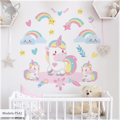 MODELO PS42 "Sweet Unicorn" Unicornios nubes y arcoiris tonos suaves. - comprar online