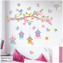 MODELO PS45 - Birds & Butterflies - Rama, flores, Pajaros y Mariposas - Little Dreamer Deco - vinilos decorativos infantiles
