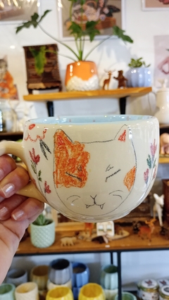 TAZA ENORME GATO CELESTE - BOSQUE, Arte y Botánica