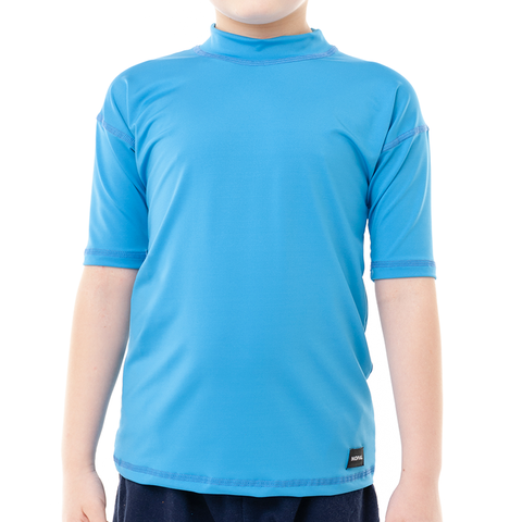CAMISETA DE PROTECCION SOLAR UV MANGA CORTA PARA NINOS Y NINAS. MODELO CELESTE