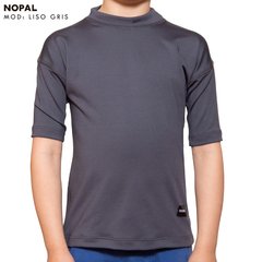 CAMISETA DE PROTECCIÓN SOLAR UV MANGA CORTA PARA NIÑOS Y NIÑAS. MODELO LISO GRIS