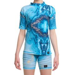 CONJUNTO DE CAMISETA CORTA Y SHORT DE PROTECCION SOLAR UV MODELO AQUA