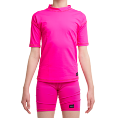 CONJUNTO DE CAMISETA CORTA Y SHORT DE PROTECCION SOLAR UV MODELO FUCSIA