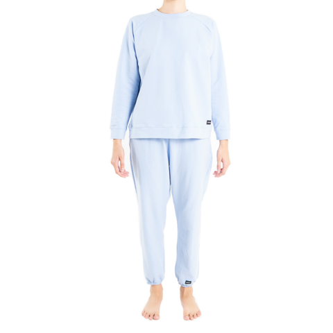 CONJUNTO JOGGING Y BUZO ALGODON ELASTIZADO UNISEX CELESTE LAVANDA