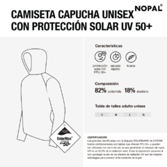 CAMISETA DE PROTECCIÓN SOLAR UV MANGA LARGA CON CAPUCHA UNISEX. MODELO ARENA. - nopal