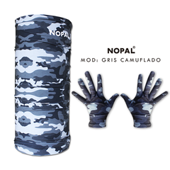 CONJUNTO DE CUELLO MULTIUSO Y GUANTES. MODELO GRIS CAMUFLADO