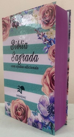 Bíblia capa dura especial com harpa - floral verde listras - comprar online