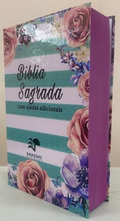 Bíblia sagrada com ajudas adicionais e harpa capa dura - floral verde listras - comprar online