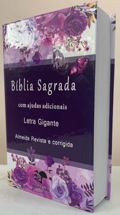 Bíblia sagrada com ajudas adicionais e harpa capa dura - floral roxa - comprar online