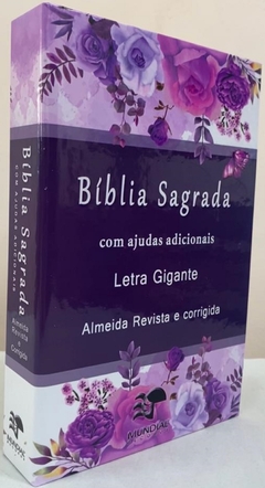 Bíblia sagrada com ajudas adicionais e harpa capa dura - floral roxa na internet