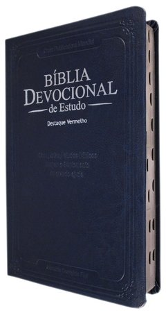 Biblia devocional de estudo - capa luxo azul relevo