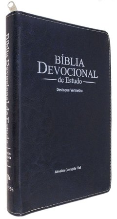 Bíblia devocional de estudo - capa com zíper azul