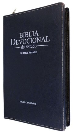 Bíblia devocional de estudo - capa com zíper azul