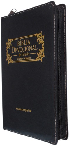 Biblia devocional de estudo - capa com ziper preta mascara