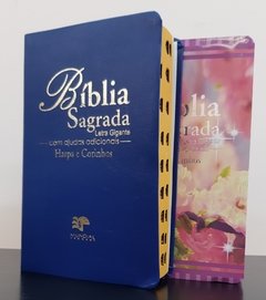 Bíblia do casal letra gigante com harpa capa luxo - azul royal + floral primavera - comprar online