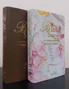 Bíblia do casal letra gigante com harpa luxo caramelo + orquidea - comprar online