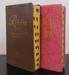 Bíblia do casal letra gigante com harpa luxo caramelo + rosa raiz - comprar online