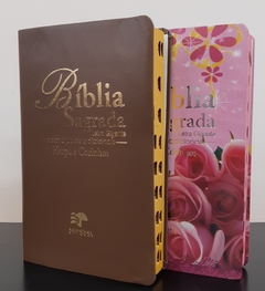 Bíblia do casal letra gigante com harpa luxo caramelo + floral rosas - comprar online