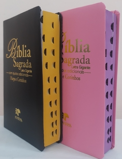 Bíblia do casal letra gigante com harpa - capa luxo preta + rosa lisa - comprar online