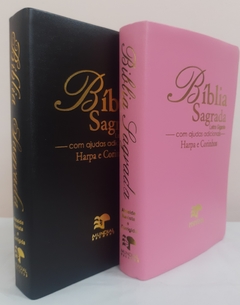 Bíblia do casal letra gigante com harpa - capa luxo preta + rosa lisa na internet