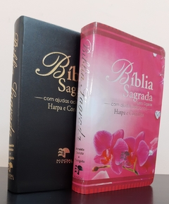 Bíblia do casal letra gigante com harpa capa luxo preta + floral orquidea - comprar online