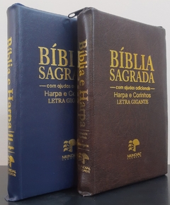 Bíblia do casal letra gigante com harpa - capa com ziper azul marinho + café na internet