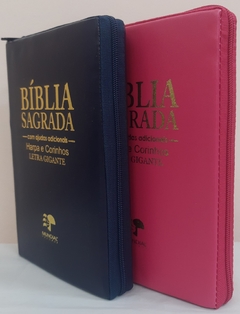 Bíblia do casal letra gigante com harpa capa com ziper - azul marinho + pink lisa - comprar online