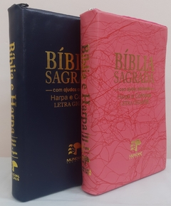 Bíblia do casal letra gigante com harpa capa com ziper - azul marinho + pink raiz na internet