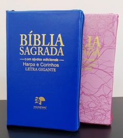 Bíblia do casal letra gigante com harpa capa com ziper - azul royal + rosa raiz - comprar online