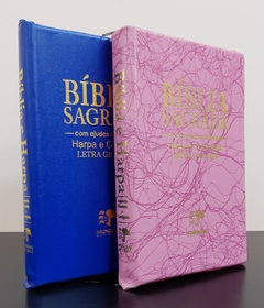 Bíblia do casal letra gigante com harpa capa com ziper - azul royal + rosa raiz na internet