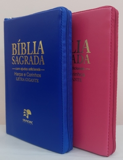 Bíblia do casal letra gigante com harpa capa com ziper - azul royal + pink lisa - comprar online
