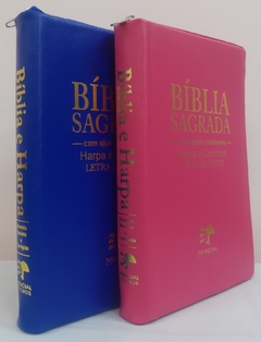 Bíblia do casal letra gigante com harpa capa com ziper - azul royal + pink lisa na internet