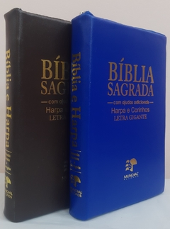 Bíblia do casal letra gigante com harpa capa com ziper - café + azul royal na internet