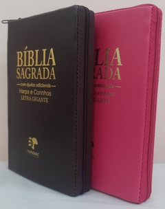 Bíblia do casal letra gigante com harpa capa com ziper - café + pink lisa - comprar online