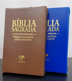 Bíblia do casal letra gigante com harpa capa com ziper - caramelo + azul royal - comprar online