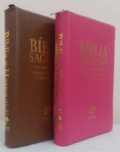 Bíblia do casal letra gigante com harpa capa com ziper - caramelo + pink lisa - comprar online