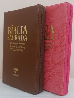 Bíblia do casal letra gigante com harpa capa com ziper - caramelo + pink raiz - comprar online