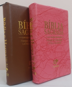Bíblia do casal letra gigante com harpa capa com ziper - caramelo + pink raiz na internet