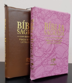 Bíblia do casal letra gigante com harpa capa com ziper - caramelo + rosa raiz - comprar online
